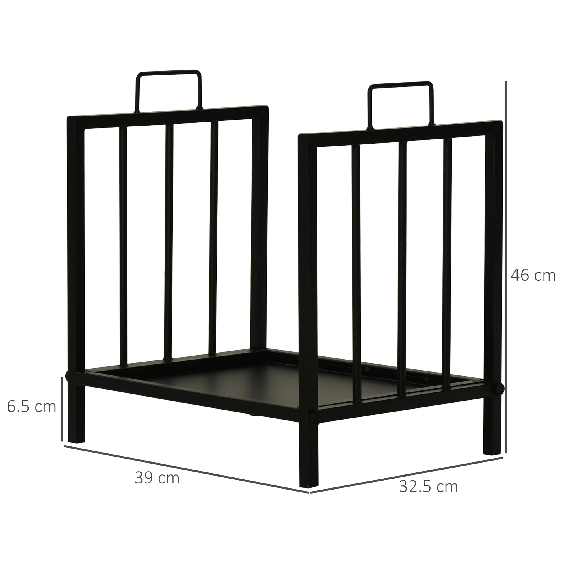 Firewood Log Rack with Handles Elevated Wood Storage Black-2