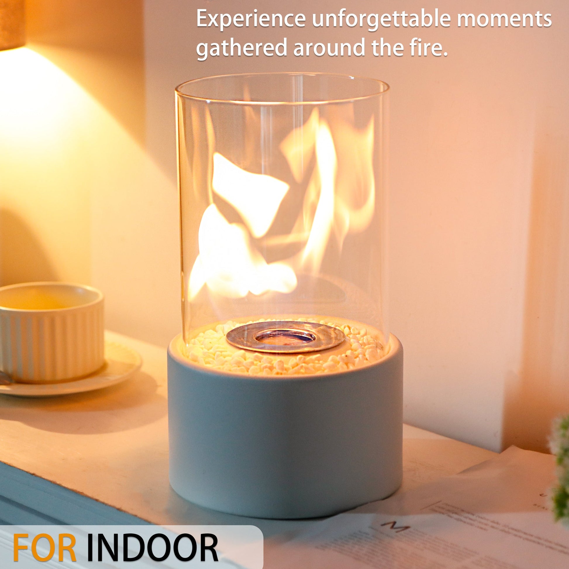 JHY DESIGN Round Tabletop Firepit – Portable, Bio Ethanol Ventless, Indoor/Outdoor-1