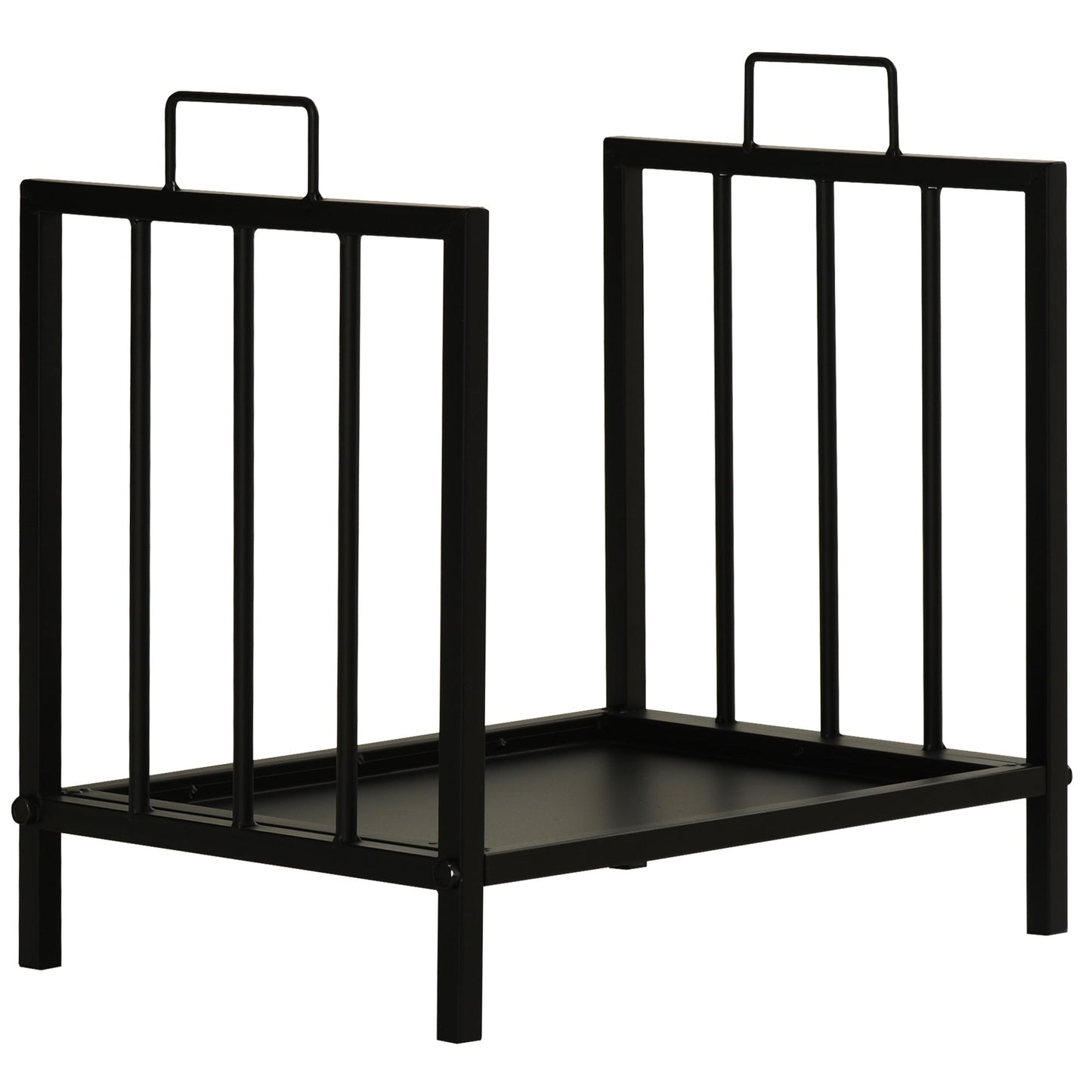 Firewood Log Rack with Handles Elevated Wood Storage Black-0