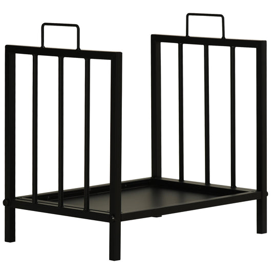 Firewood Log Rack with Handles Elevated Wood Storage Black-0